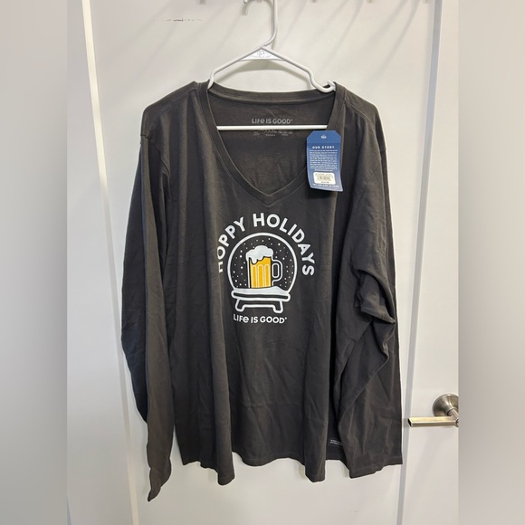 Life Is Good Tops - NWT Life Is Good Happy Holidays V-Neck Long Sleeve